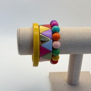 Colorful Stackable Beaded & Triangle Bangle Bracelet Set Funky Women's Jewelry